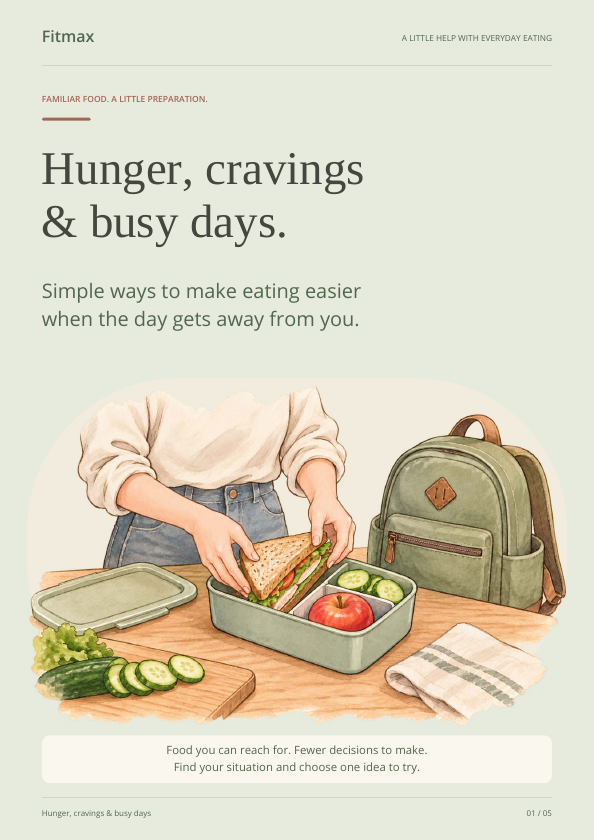 Cover of the Fitmax guide Hunger, cravings and busy days.