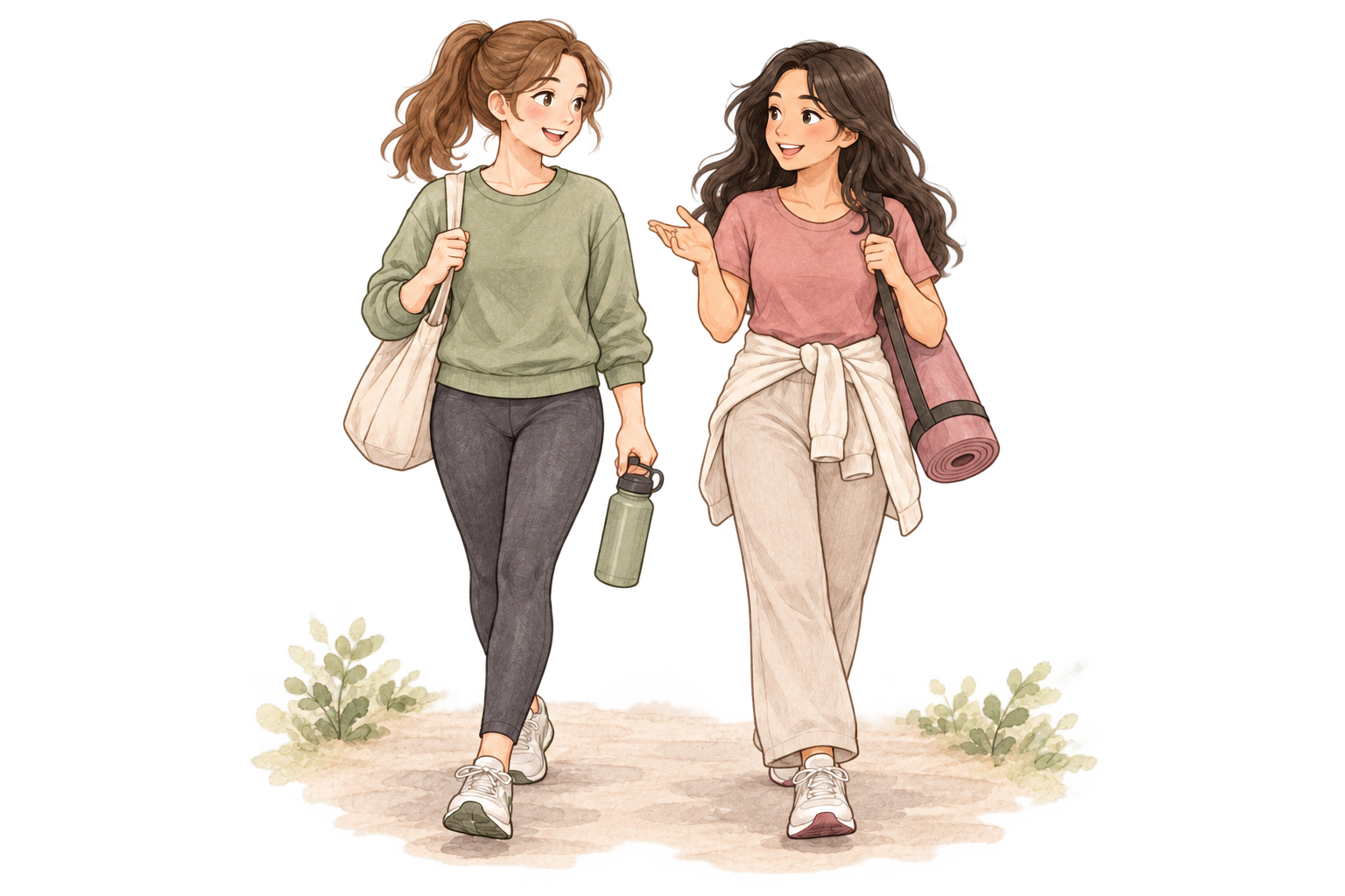 Two friends enjoying an everyday walk together.